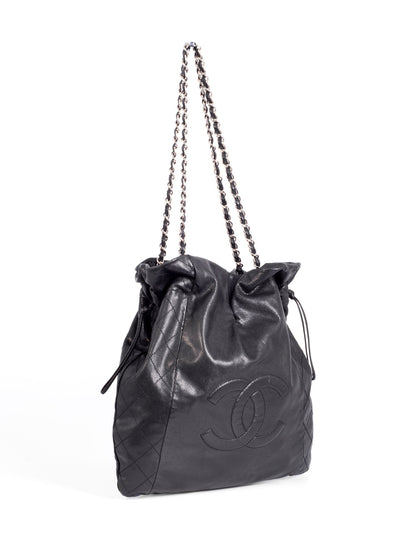 Chanel Quilted Caviar Leather CC Logo Large Shopper Bag Black