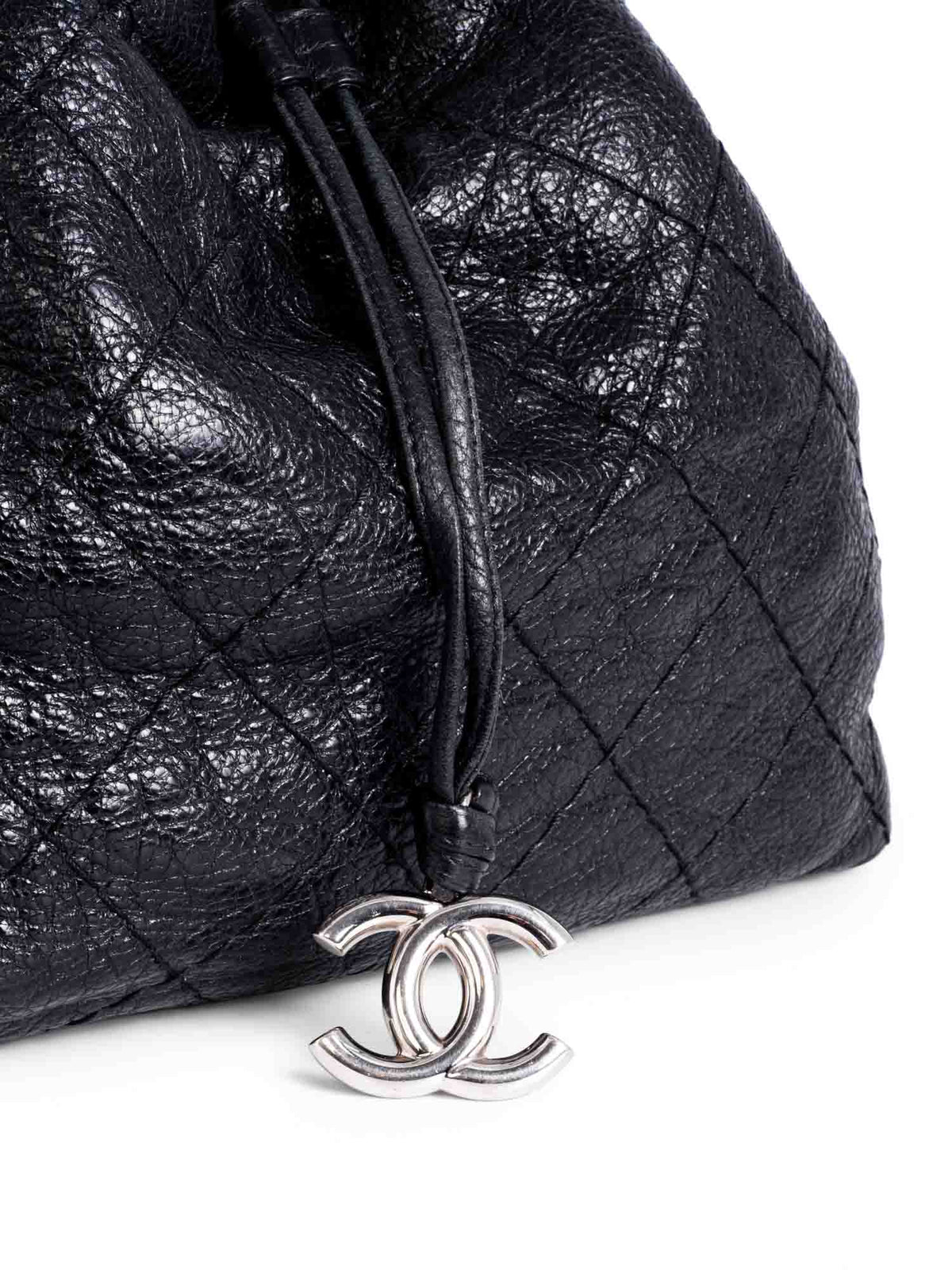 Chanel Quilted Leather Drawstring Large Bucket Bag Black