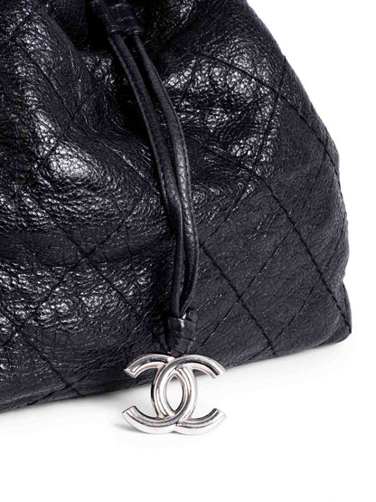 Chanel Quilted Leather Drawstring Large Bucket Bag Black