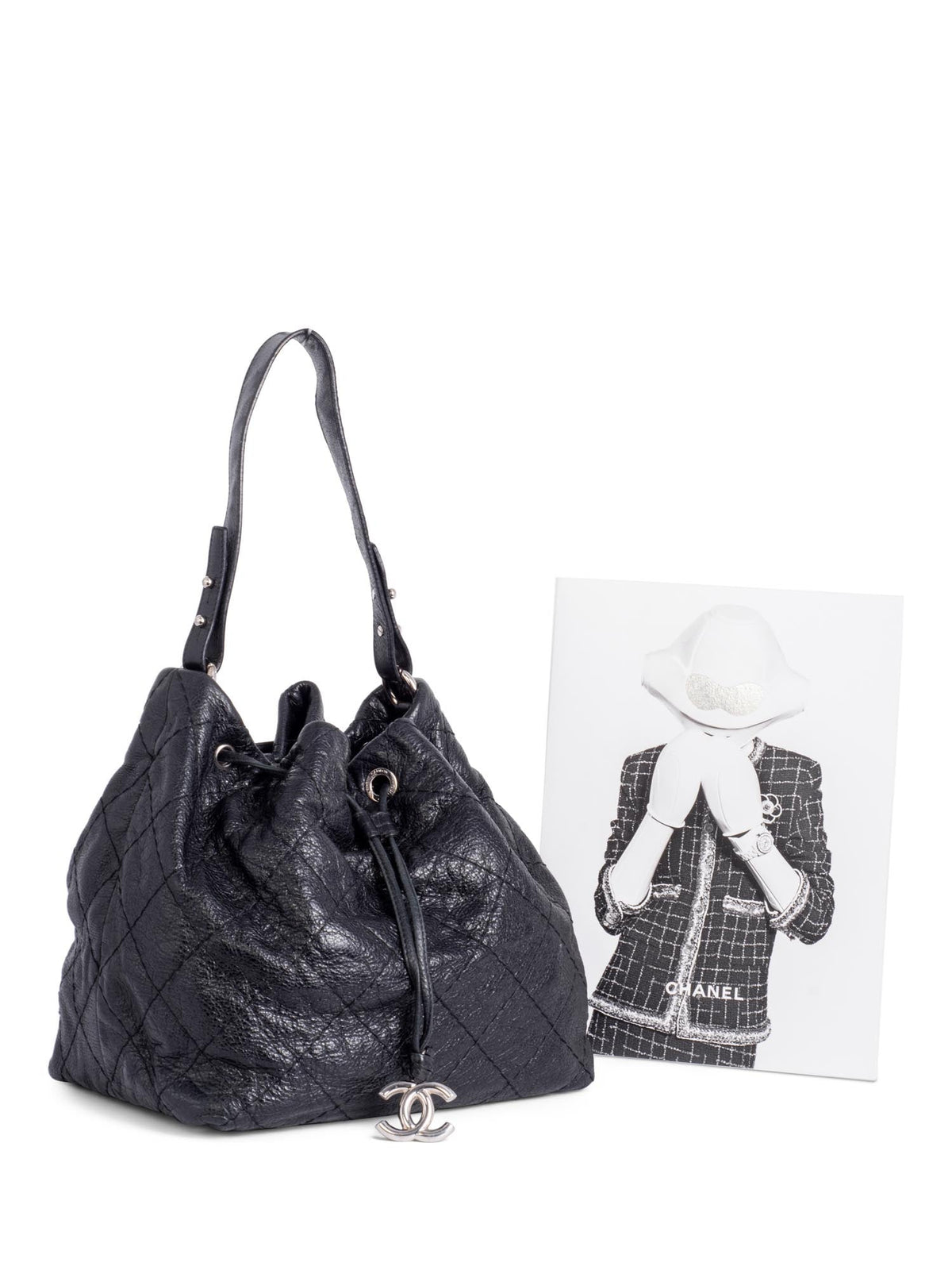 Chanel Quilted Leather Drawstring Large Bucket Bag Black