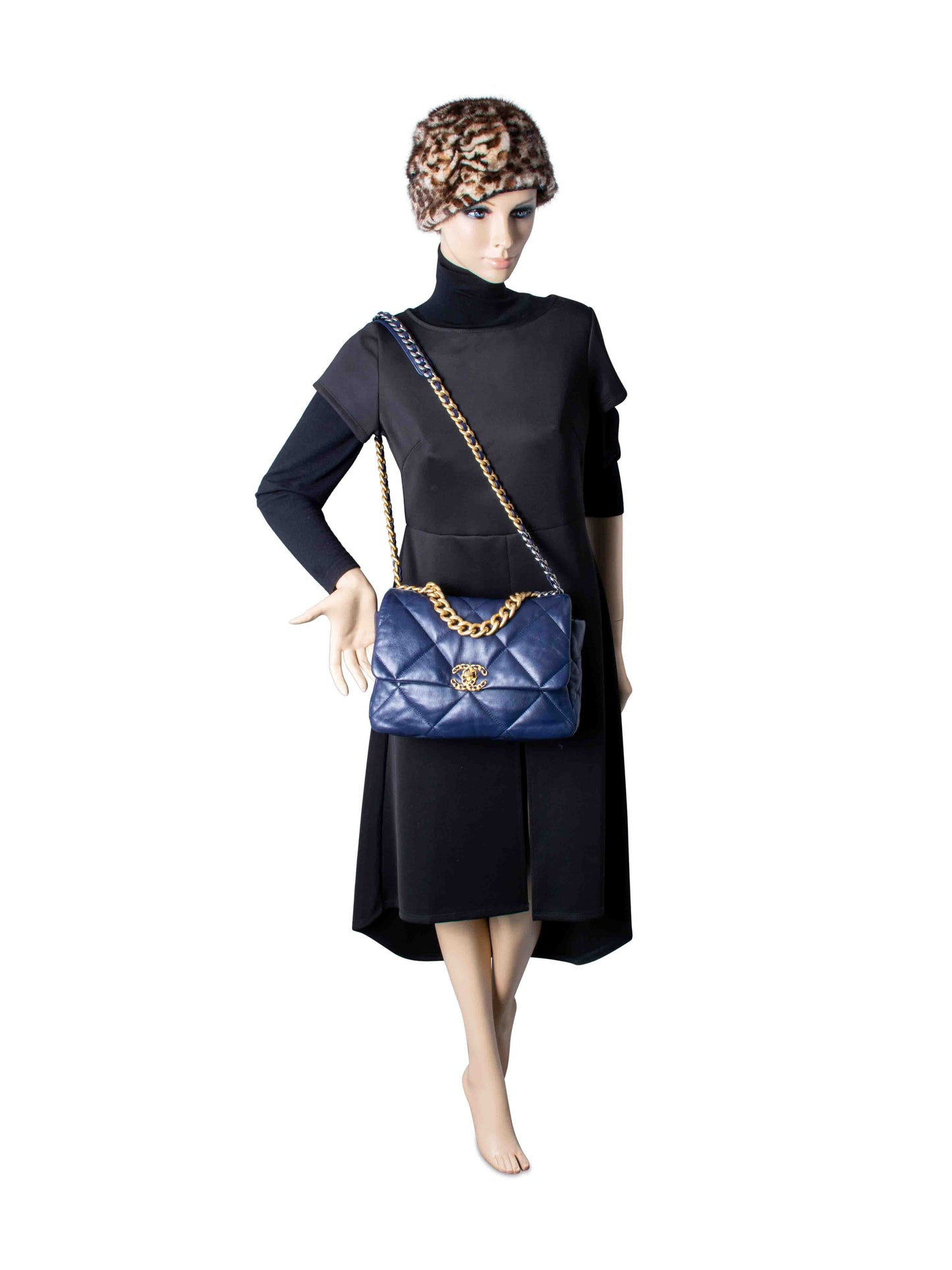 Chanel Quilted Leather Large  Flap Messenger Bag Navy Blue