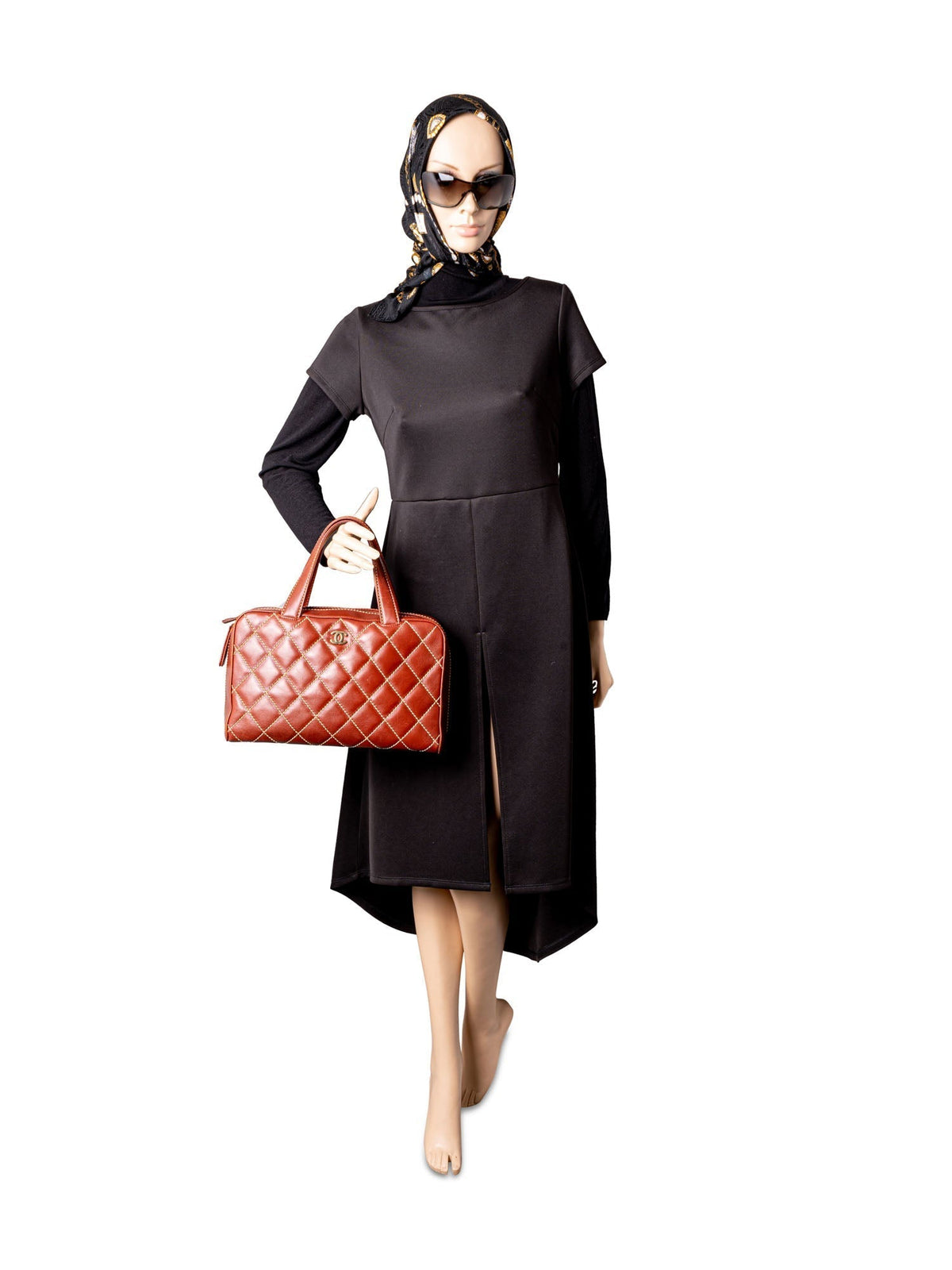 Chanel Quilted Leather Surpique Bowler Bag Brown