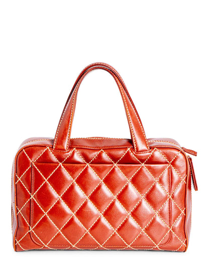 Chanel Quilted Leather Surpique Bowler Bag Brown