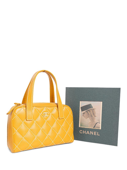 Chanel Quilted Leather Top Handle Bag Yellow