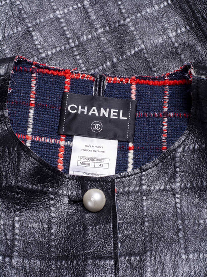 Chanel Quilted Leather Tweed Fringe Jacket Black