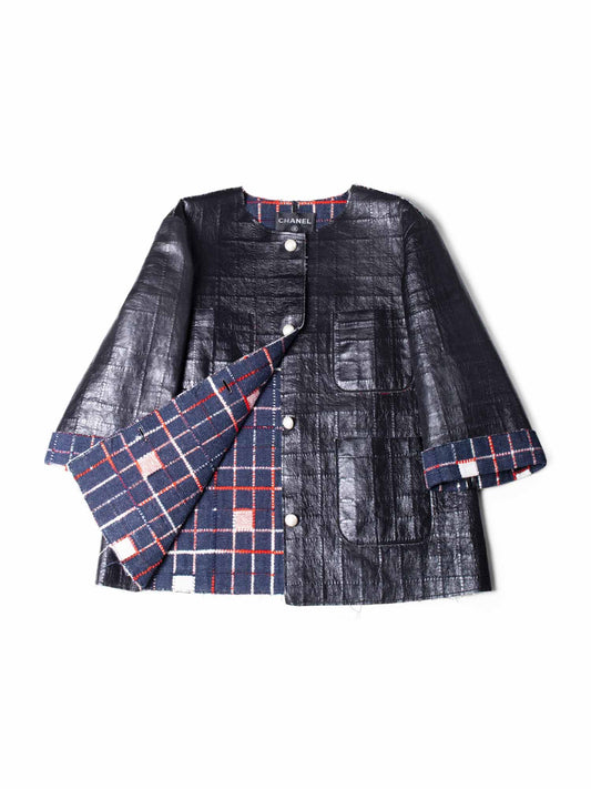 CHANEL Quilted Leather Tweed Fringe Jacket Black-designer resale