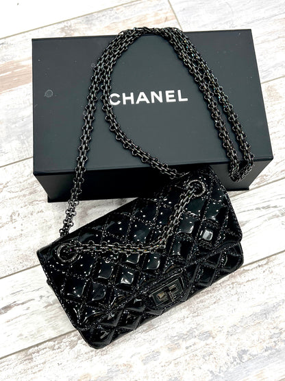 CHANEL QUILTED PATENT LEATHER REISSUE SO BLACK MINI FLAP BAG