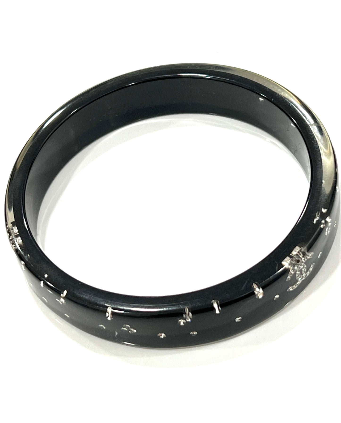 CHANEL RESIN CRYSTAL CC BANGLE BRACELET