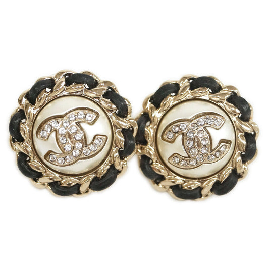 CHANEL ROUND CC CRYSTAL CHAIN GOLD-TONE EARRINGS