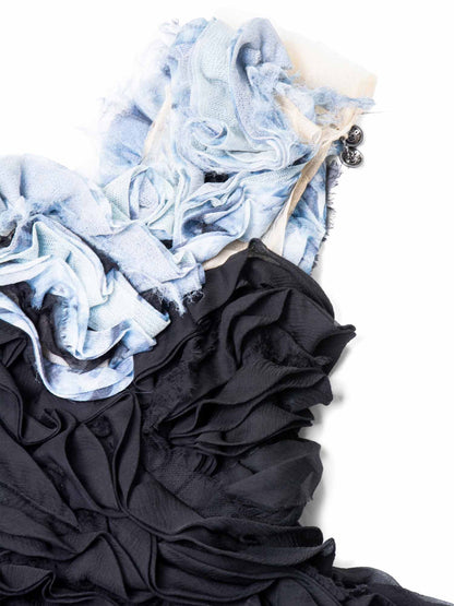 Chanel Runway CC Logo Knit Ruffle Mini Dress Blue Black