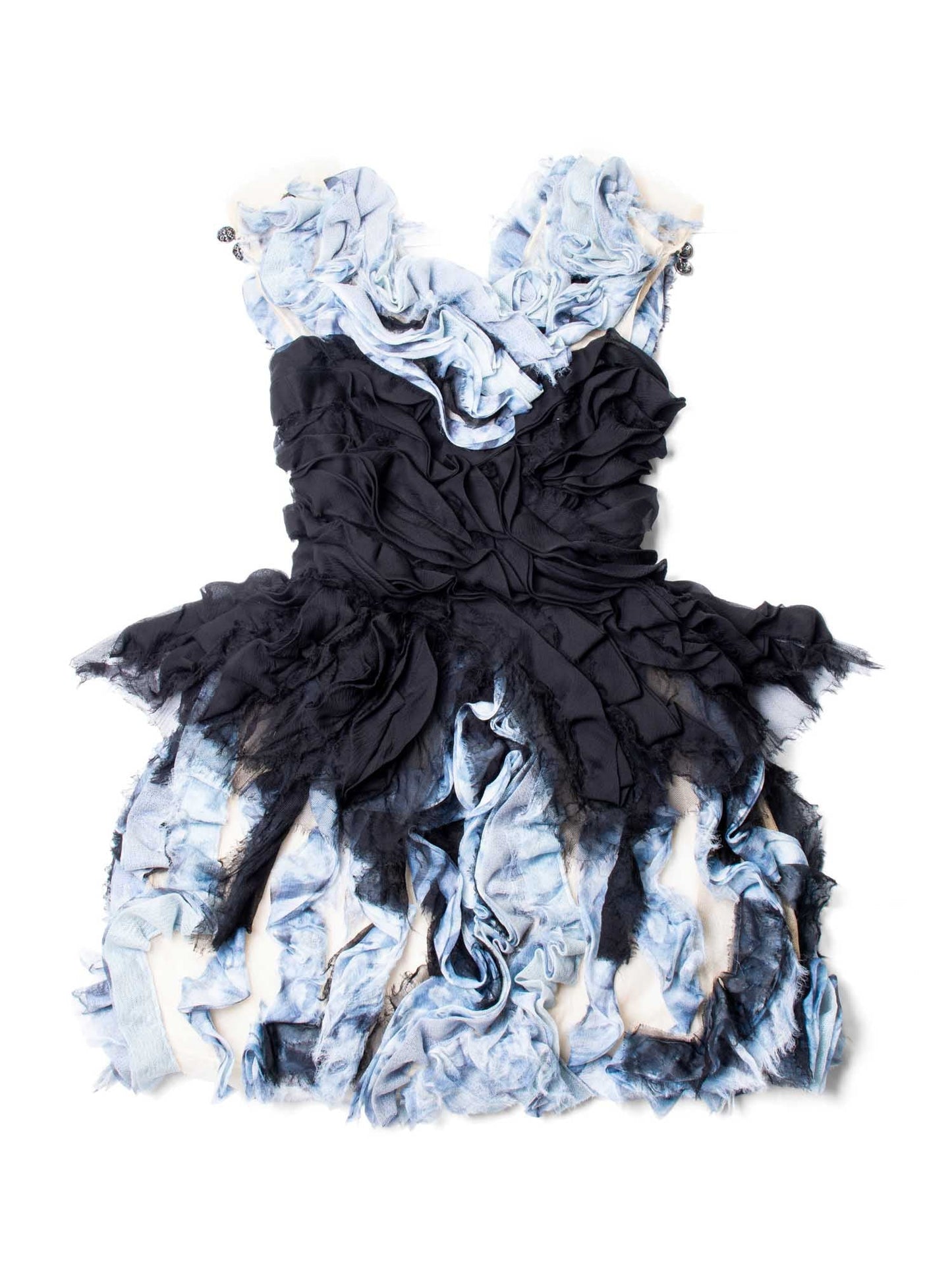 CHANEL Runway CC Logo Knit Ruffle Mini Dress Blue Black-designer resale
