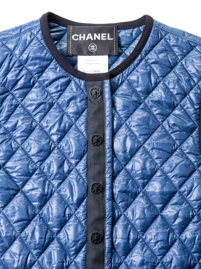 Chanel Runway CC Logo Quilted Puffer Vest Blue Black