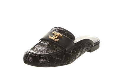 CHANEL SEQUIN LAMBSKIN QUILTED CC MULES