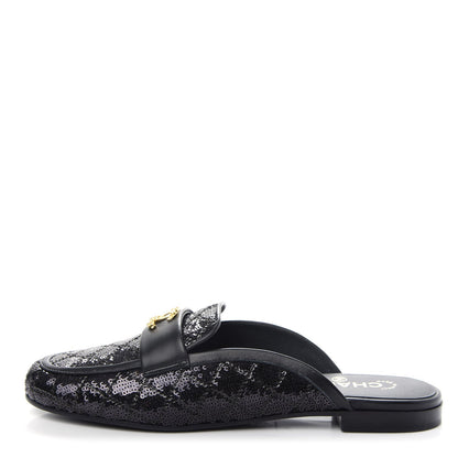 CHANEL SEQUIN LAMBSKIN QUILTED CC MULES