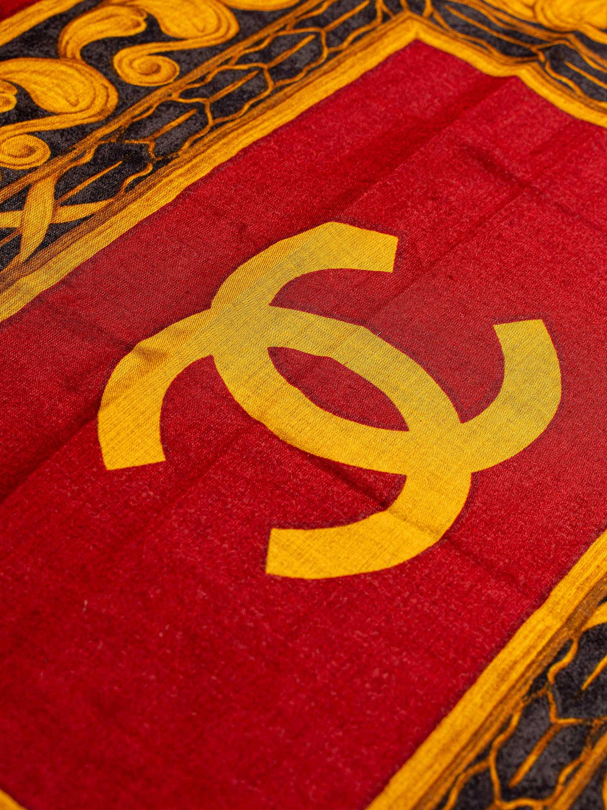 Chanel Silk Wool CC Logo Large Shawl Red