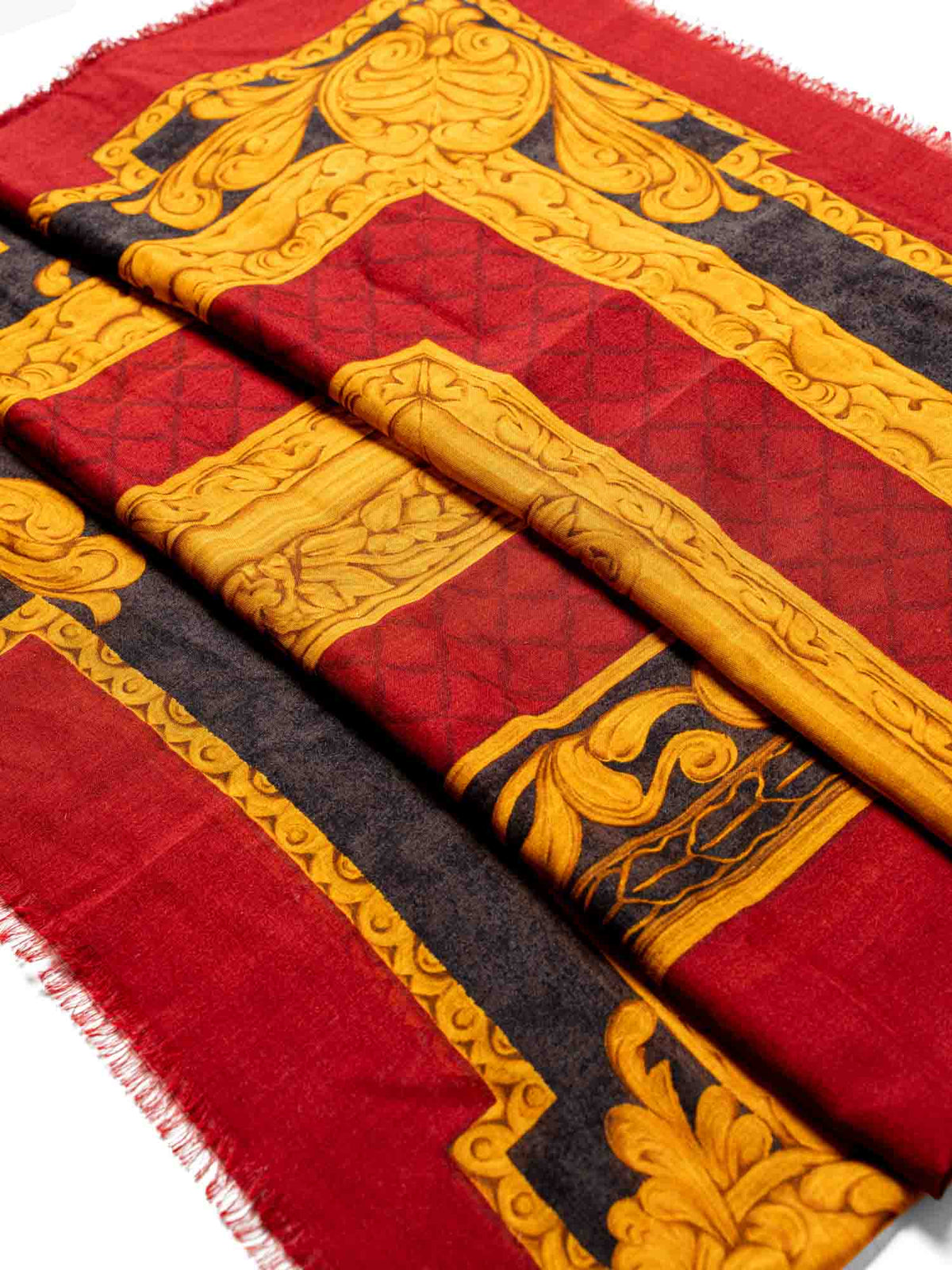 Chanel Silk Wool CC Logo Large Shawl Red
