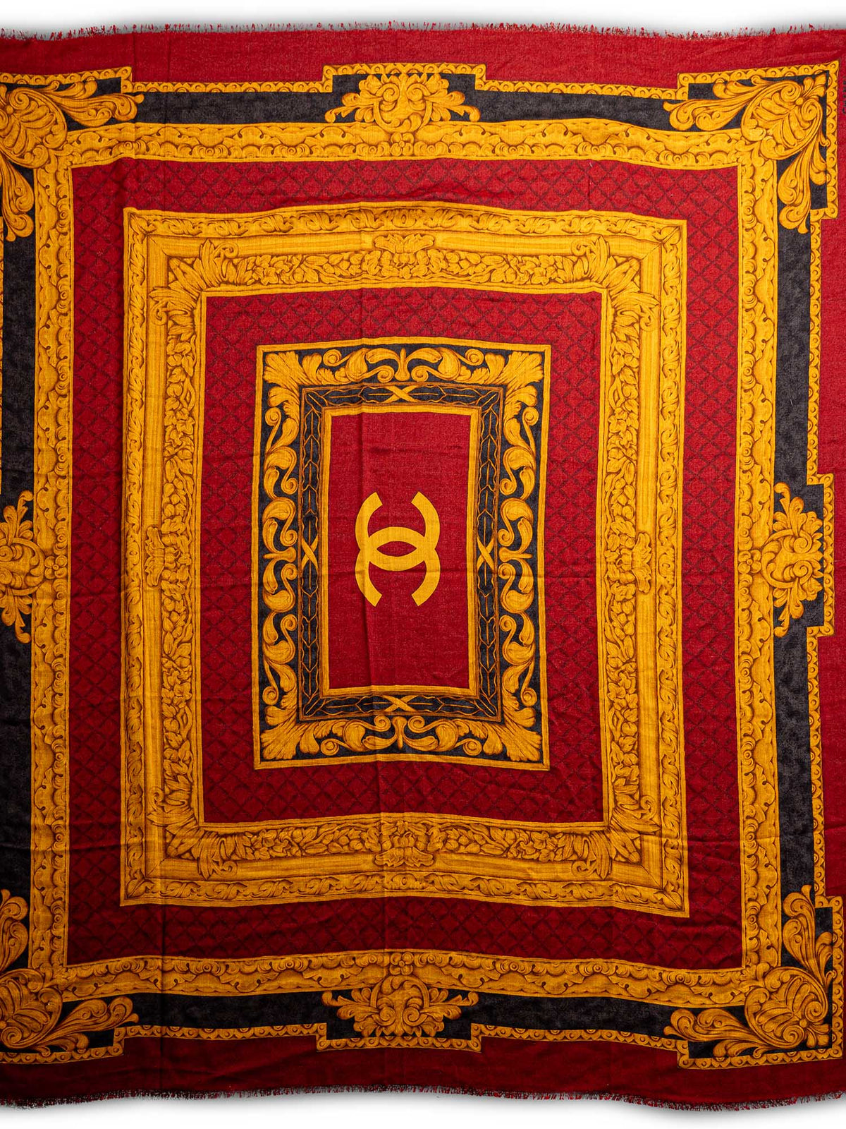 Chanel Silk Wool CC Logo Large Shawl Red
