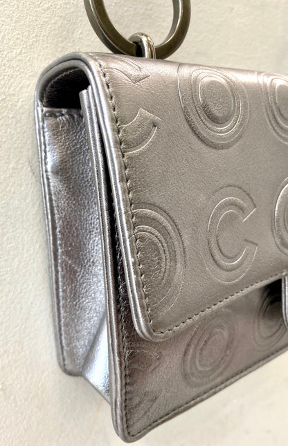 CHANEL METALLIC SILVER CALFSKIN COCO EMBOSSED SHOULDER BAG