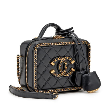 CHANEL SMALL CHAIN AROUND FILIGREE VANITY CASE W/ STRAP