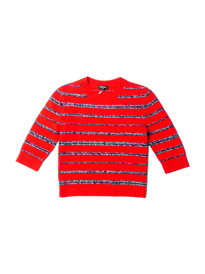 Chanel Sparkly Fringe Cashmere Stripe Cropped Sweater Red