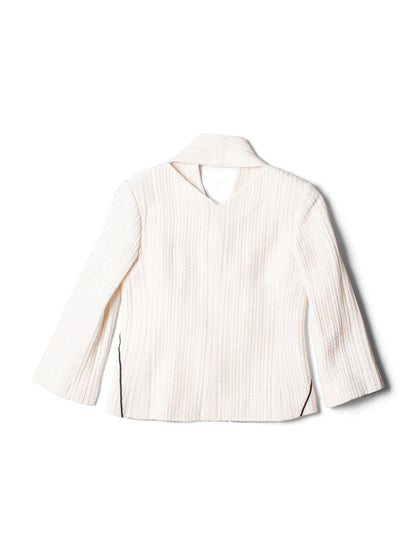 Chanel Tweed CC Logo Hammered Pearl Cut Out Jacket Ivory