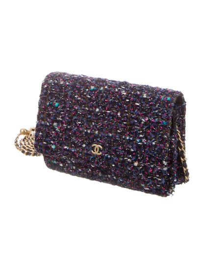 CHANEL TWEED CHARMS WALLET ON CHAIN
