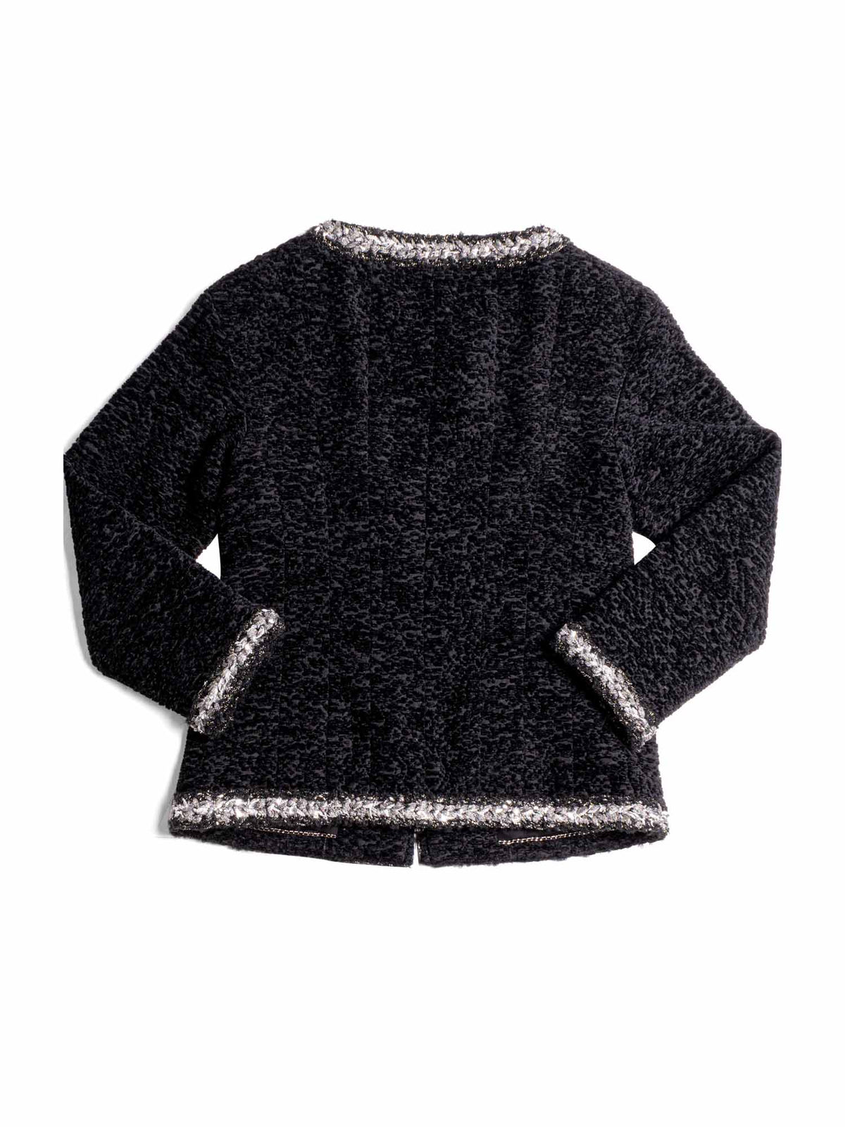 Chanel Tweed Fringe Fitted Jacket Black