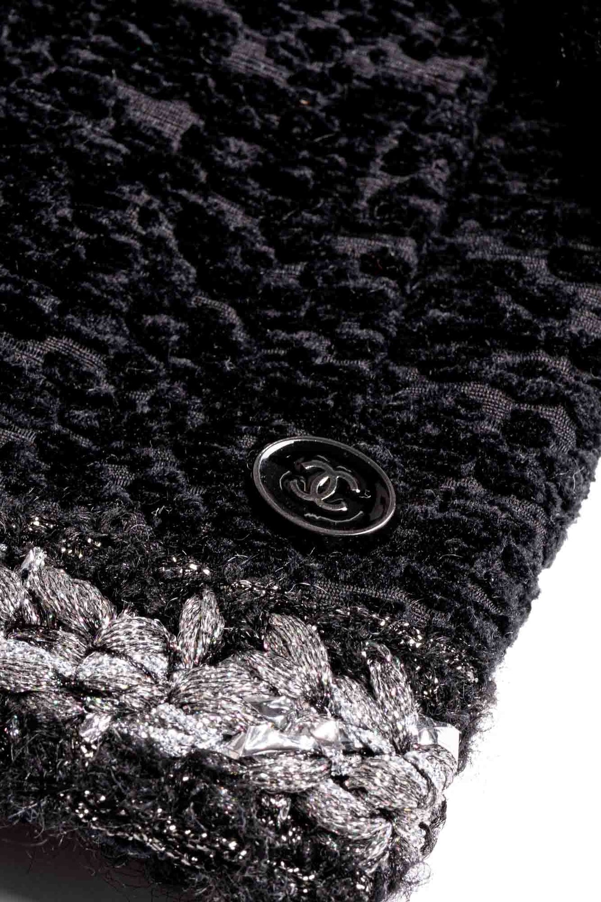 Chanel Tweed Fringe Fitted Jacket Black