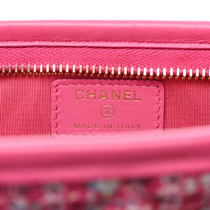 CHANEL TWEED PVC LAMBSKIN LEATHER WRISTLET CLUTCH