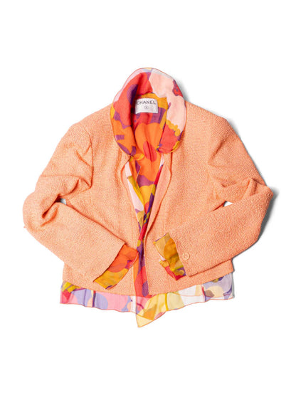 Chanel Tweed Silk Fringe Jacket Orange