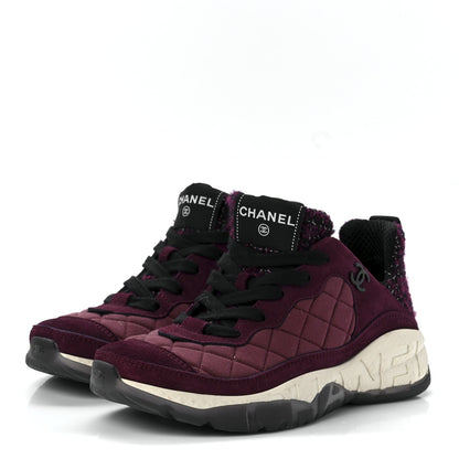 CHANEL CC TWEED SUEDE GRAINED CALFSKIN SNEAKERS