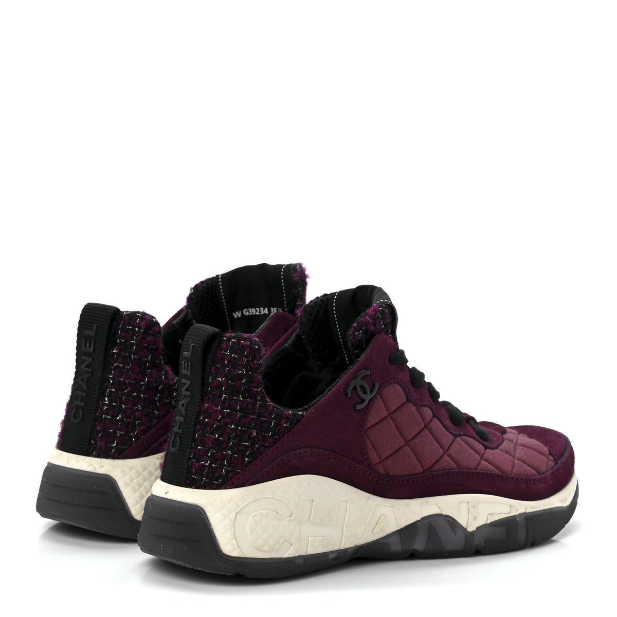 CHANEL CC TWEED SUEDE GRAINED CALFSKIN SNEAKERS