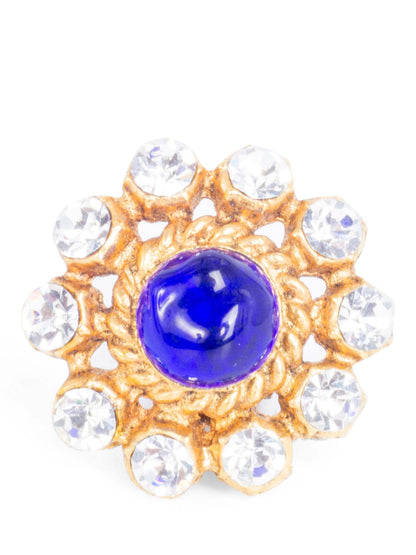 Chanel Vintage K Gemstone Flower Clip On Earrings Blue