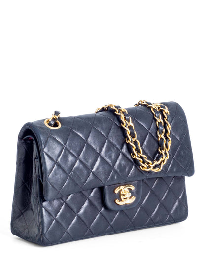 Chanel Vintage . Quilted Leather Small Double Flap Bag Black