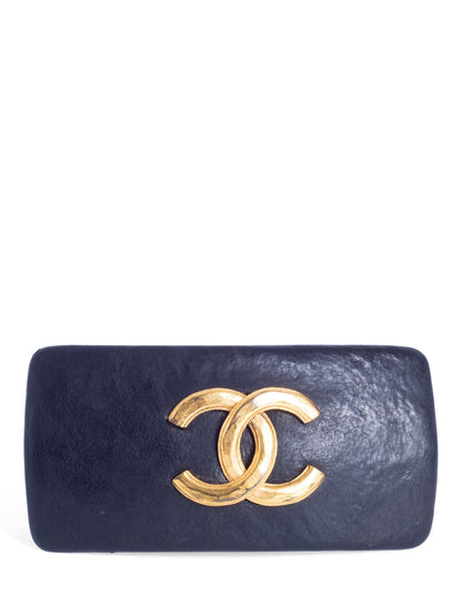 Chanel Vintage CC Logo K Gold Hair Clip Black