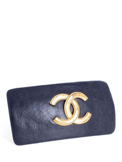 Chanel Vintage CC Logo K Gold Hair Clip Black