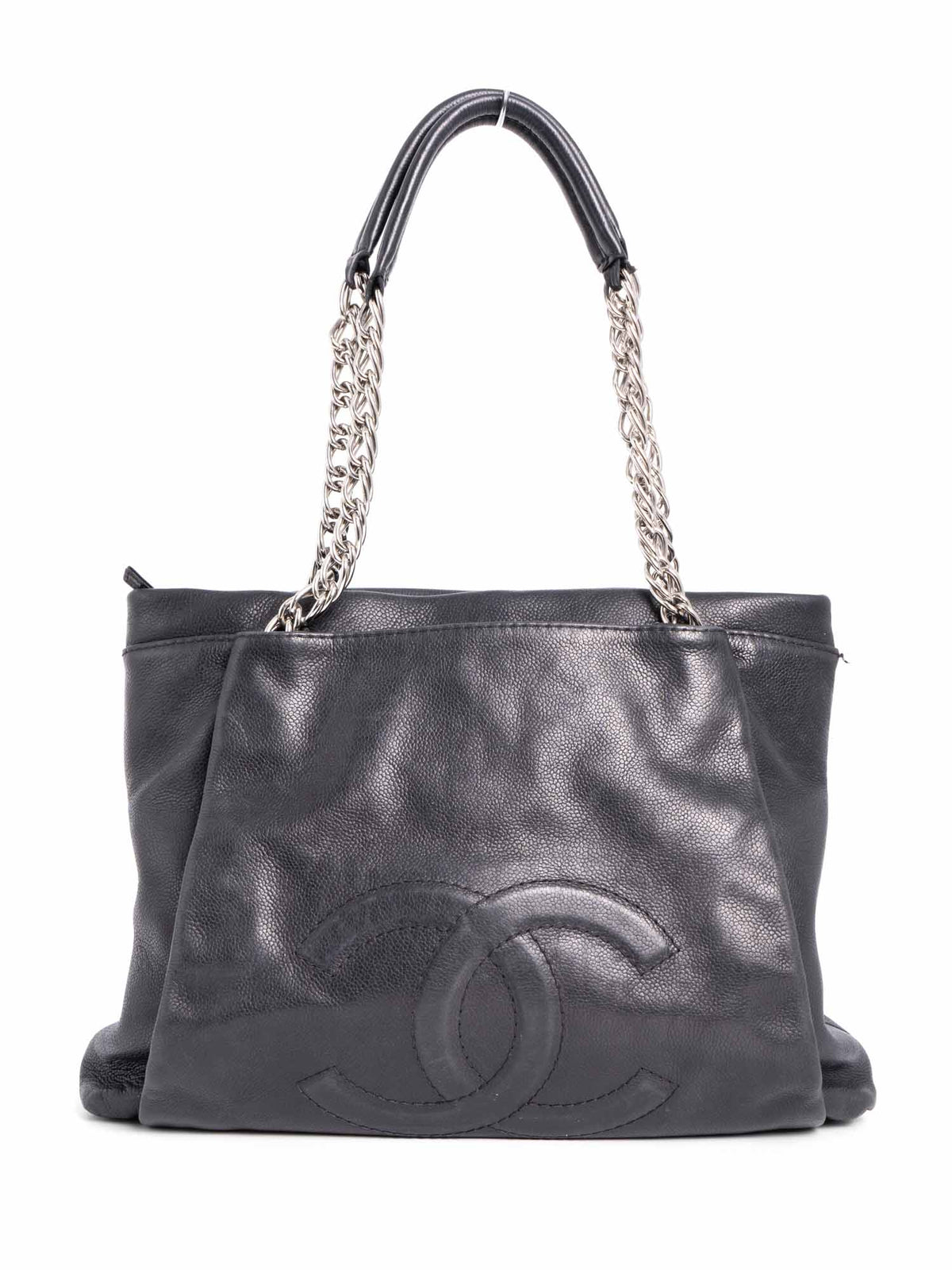Chanel Vintage CC Logo Caviar Leather Shopper Bag Black