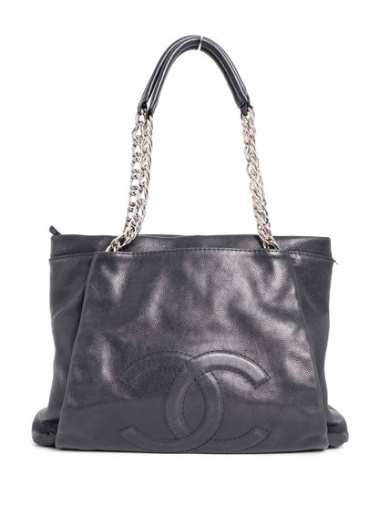 Chanel Vintage CC Logo Caviar Leather Shopper Bag Black