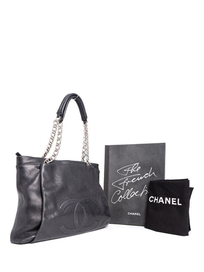 Chanel Vintage CC Logo Caviar Leather Shopper Bag Black