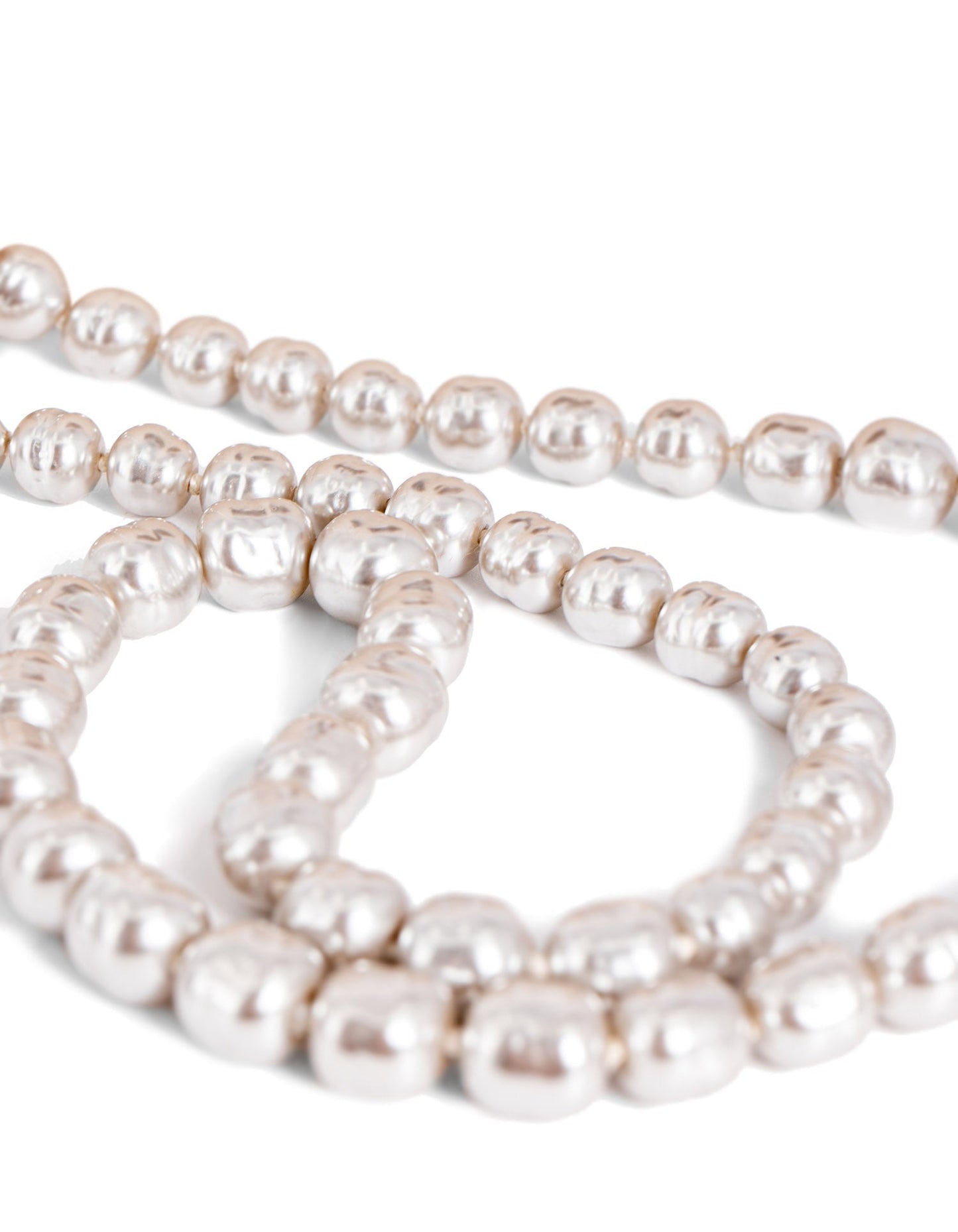 Chanel Vintage CC Logo Pearl Long Necklace Grey
