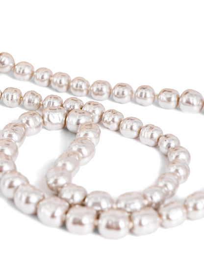 Chanel Vintage CC Logo Pearl Long Necklace Grey
