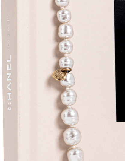 Chanel Vintage CC Logo Pearl Long Necklace Grey