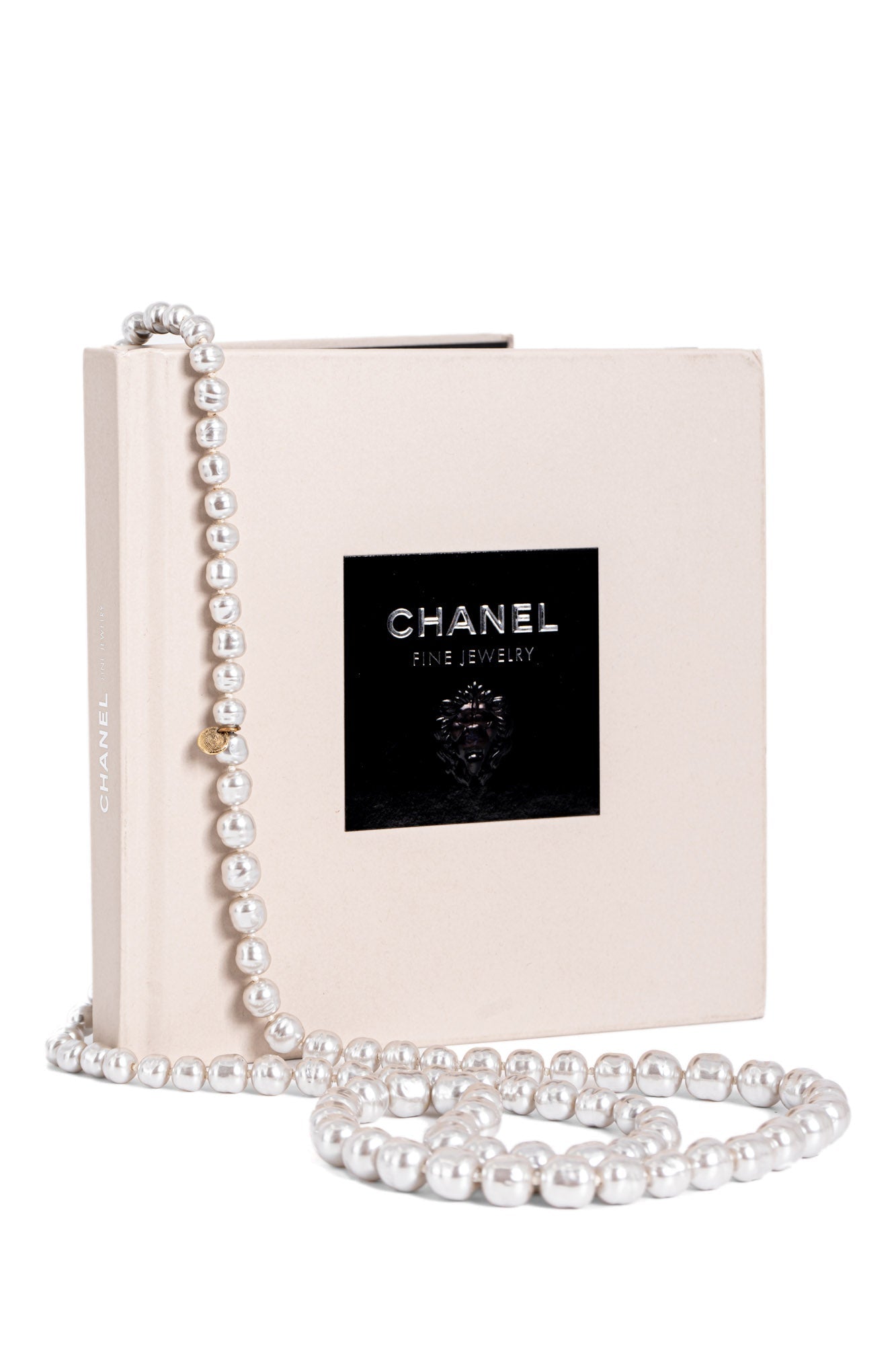 Chanel Vintage CC Logo Pearl Long Necklace Grey
