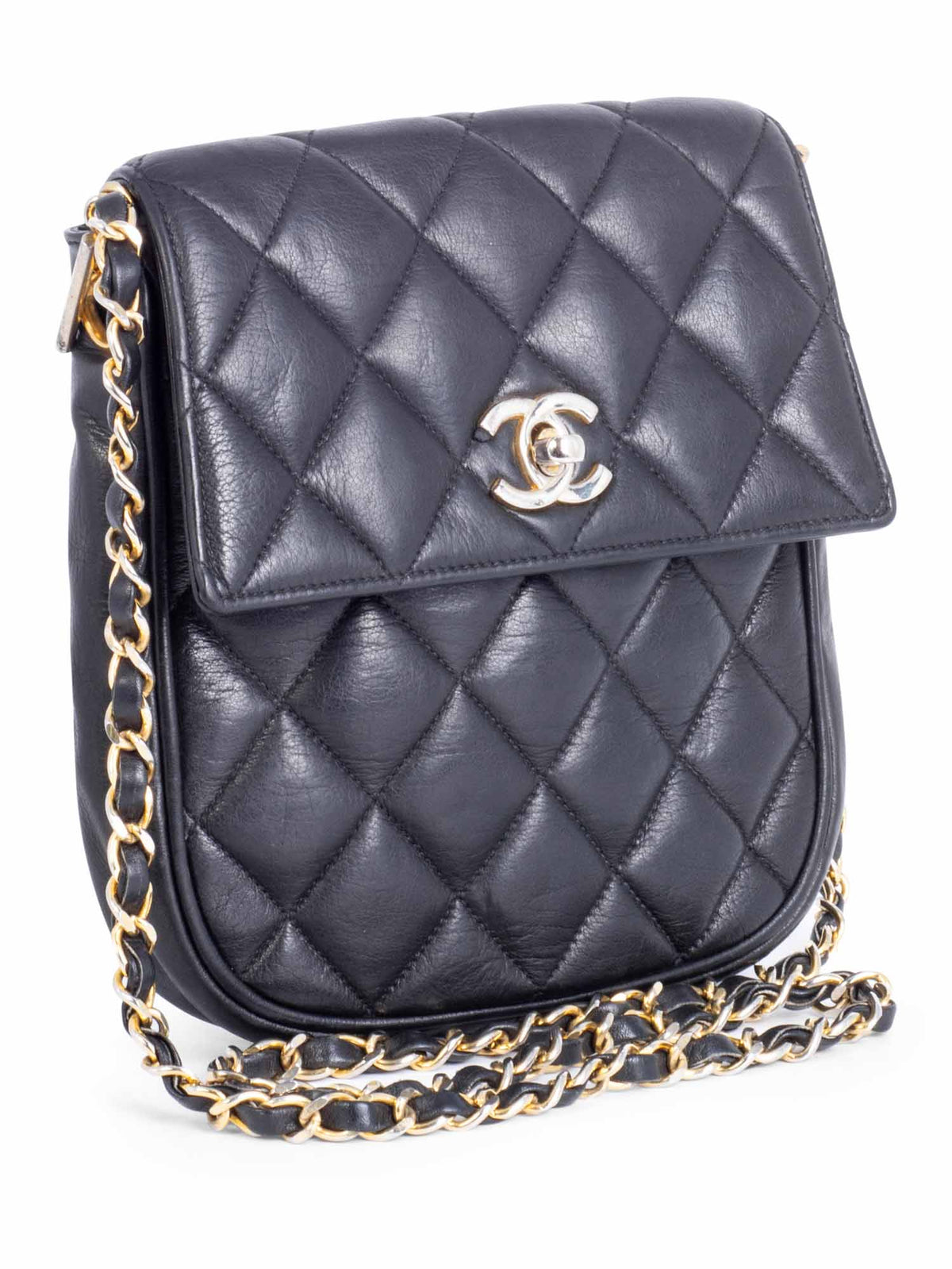 Chanel Vintage CC Logo Quilted Leather Flap Messenger Bag Black