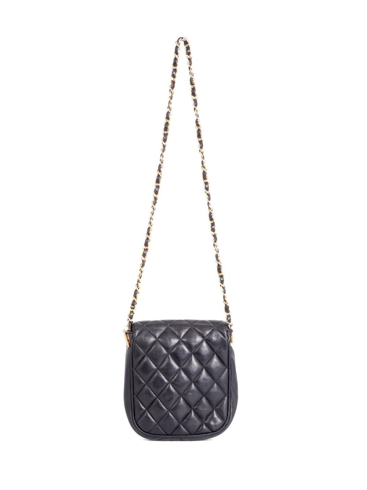 Chanel Vintage CC Logo Quilted Leather Flap Messenger Bag Black