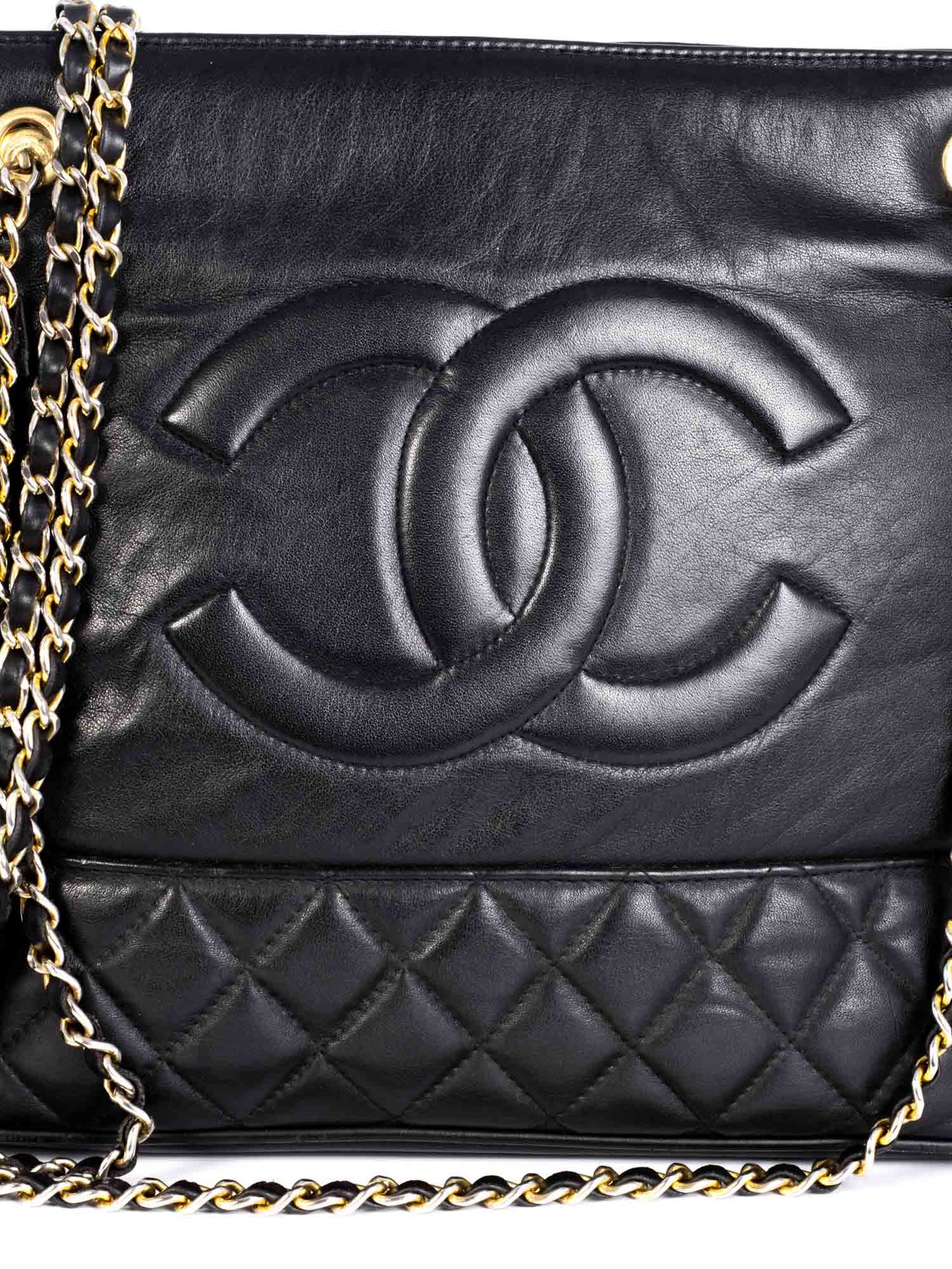 Chanel Vintage CC Quilted Leather Tassel Shopper Bag Black