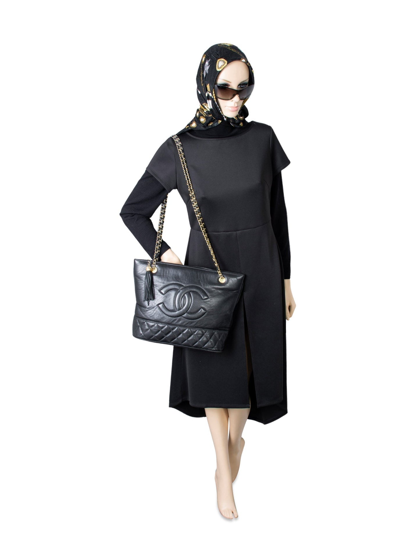 Chanel Vintage CC Quilted Leather Tassel Shopper Bag Black