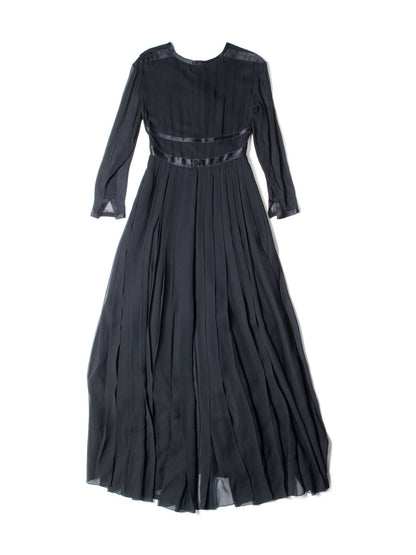 Chanel Vintage Camellia Silk Maxi Pleated Dress Black