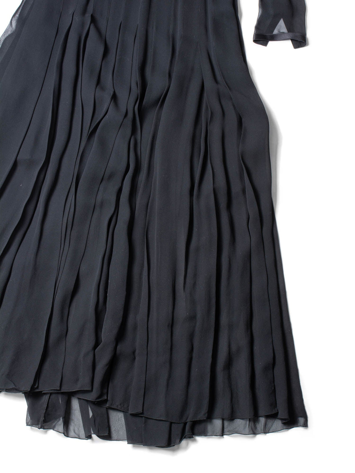 Chanel Vintage Camellia Silk Maxi Pleated Dress Black