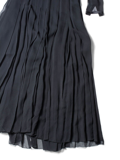 Chanel Vintage Camellia Silk Maxi Pleated Dress Black